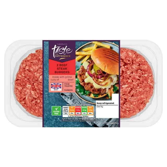 Sainsbury's 2 Beef Steak Burgers, Taste the Difference 340g - gallery image 1
