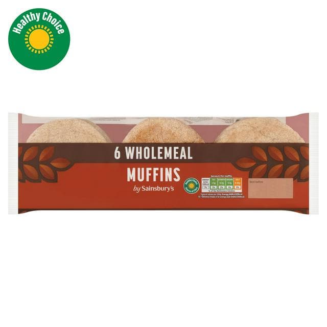 Sainsbury's Wholemeal Muffins x6 - gallery image 1
