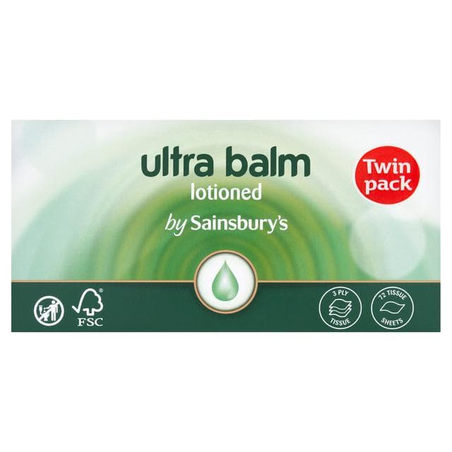 Sainsbury's Ultra Balm 3 Ply Tissues Twin Pack x72 Sheets - gallery image 1