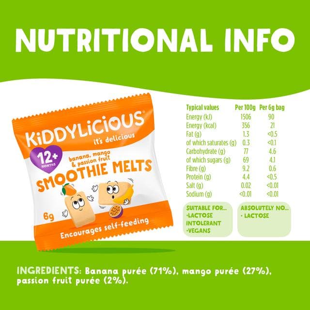 Kiddylicious Banana, Mango & Passionfruit Smoothie Melts Baby Snacks 6g - gallery image 3