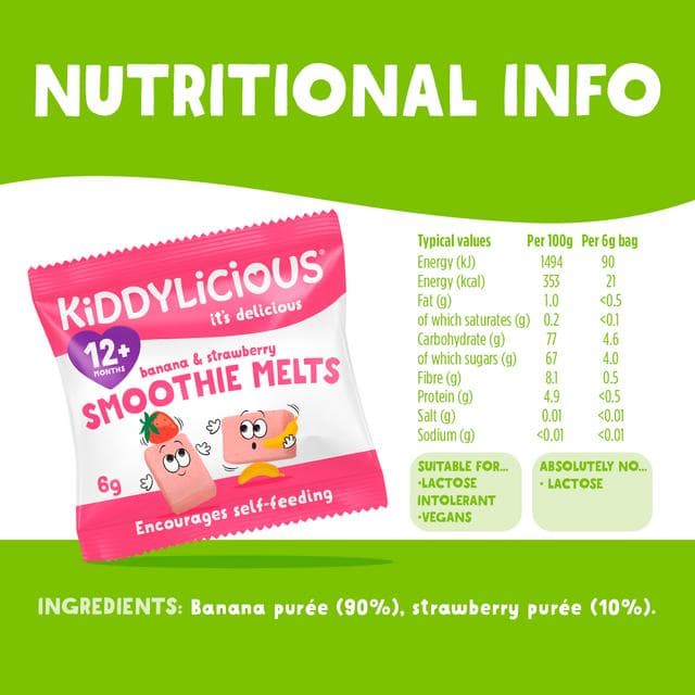 Kiddylicious Strawberry & Banana Smoothie Melts Baby Snacks 6g - gallery image 3