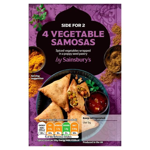 Sainsbury's Indian Vegetable Samosas x4 200g (Serves 2) - gallery image 1