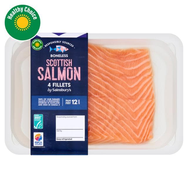 Sainsbury's Skin on ASC Scottish Salmon Fillets x4 480g - gallery image 1
