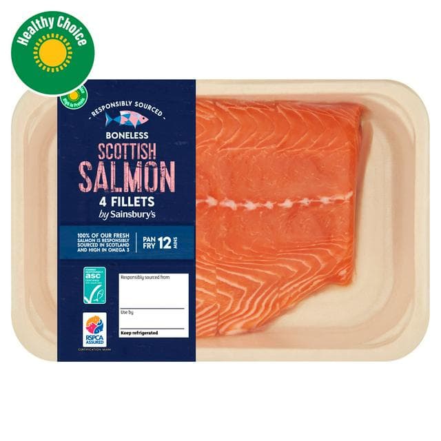 Sainsbury's Skin on ASC Scottish Salmon Fillets x4 480g - gallery image 1