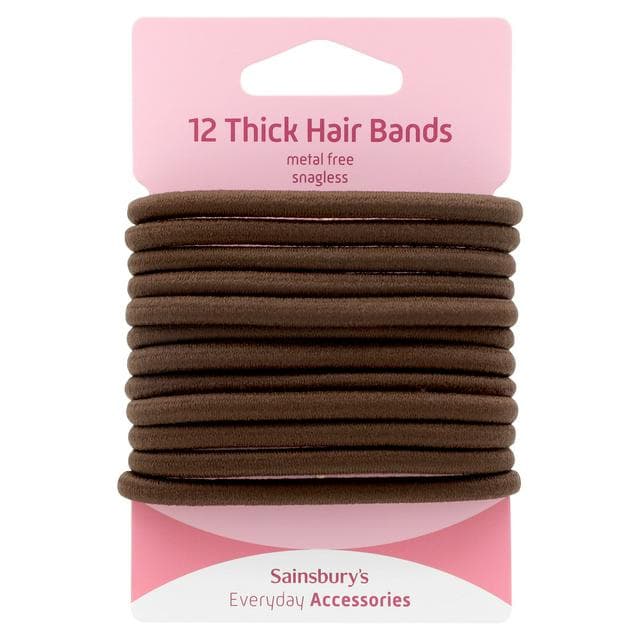Sainsbury's No Damage Hair Bands Thick Brown x12 - gallery image 1