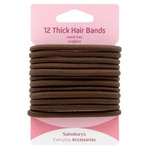 Sainsbury's No Damage Hair Bands Thick Brown x12