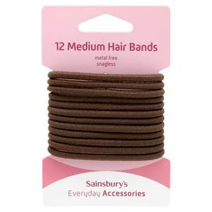 Sainsbury's No Damage Hair Bands Medium Brown x12