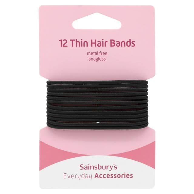 Sainsbury's No Damage Hair Bands Thin Black x12 - gallery image 1