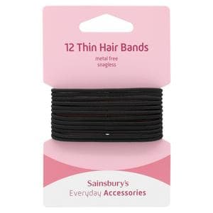 Sainsbury's No Damage Hair Bands Thin Black x12