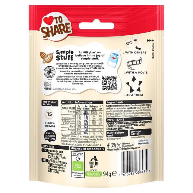 Milkybar White Chocolate Giant Buttons Sharing Bag 94g - gallery image 2