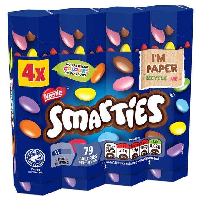 Smarties Milk Chocolate Sweets Tube Multipack x4 38g - gallery image 2