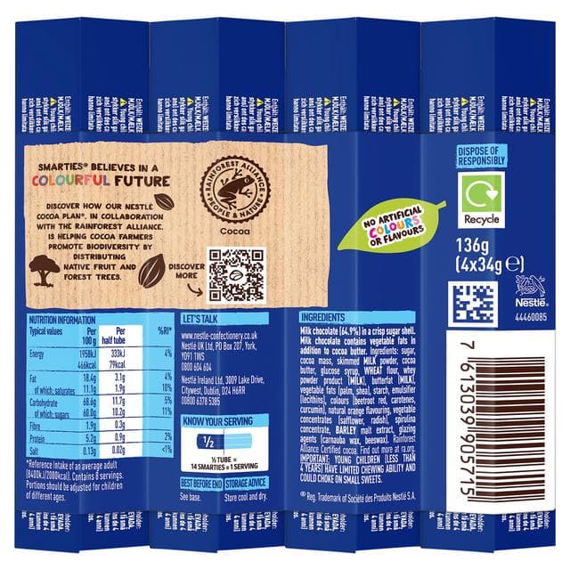 Smarties Milk Chocolate Sweets Tube Multipack x4 38g - gallery image 3