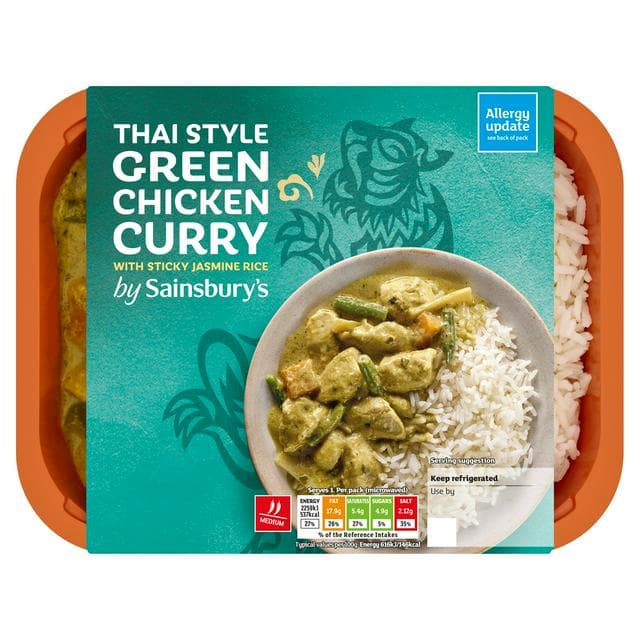 Sainsbury's Thai Green Chicken Curry with Sticky Jasmine Rice Ready Meal for 1 400g - gallery image 1