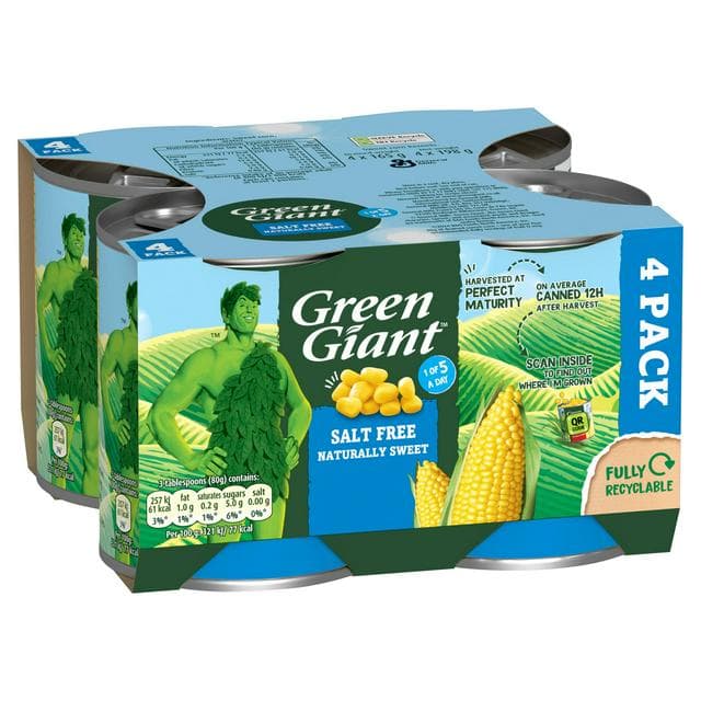 Green Giant 4 x 198g Salt Free Canned Sweet Corn (4 x 165g*) - gallery image 1