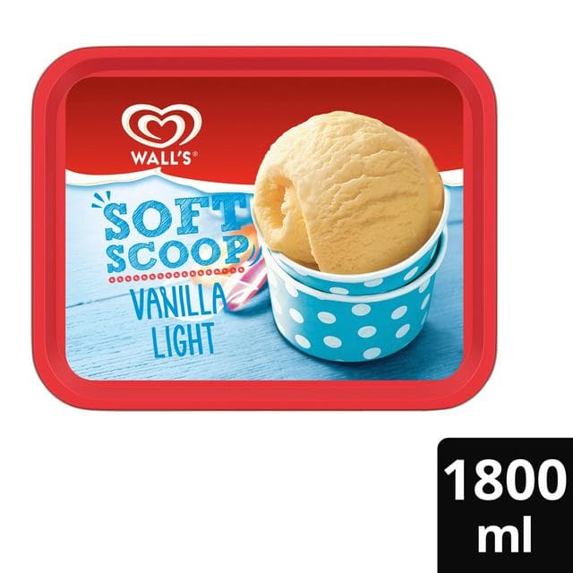 Wall's Soft Scoop Vanilla Light Reduced Fat Ice Cream Dessert Tub 1.8L - gallery image 1