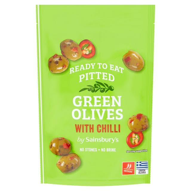 Sainsbury's Pitted Green Olives with Chilli 70g - gallery image 1