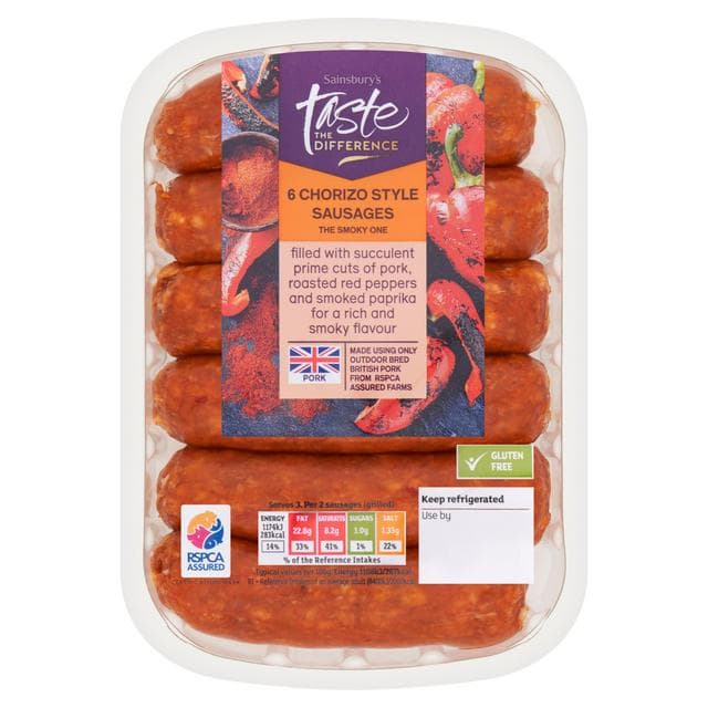 Sainsbury's Chorizo Style Sausages, Taste the Difference x6 400g - gallery image 1