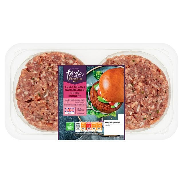 Sainsbury's 2 Beef Steak & Caramelised Onion Burgers, Taste the Difference 340g - gallery image 1