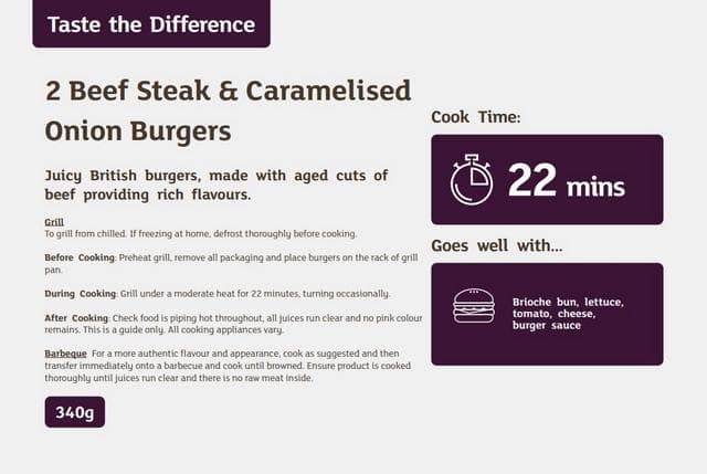 Sainsbury's 2 Beef Steak & Caramelised Onion Burgers, Taste the Difference 340g - gallery image 2