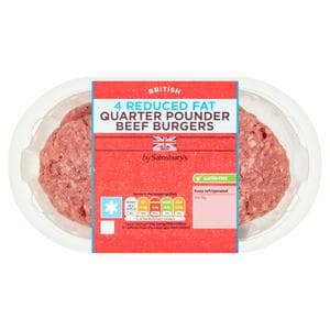 Sainsbury's 4 Reduced Fat Quarter Pounder Beef Burgers 454g