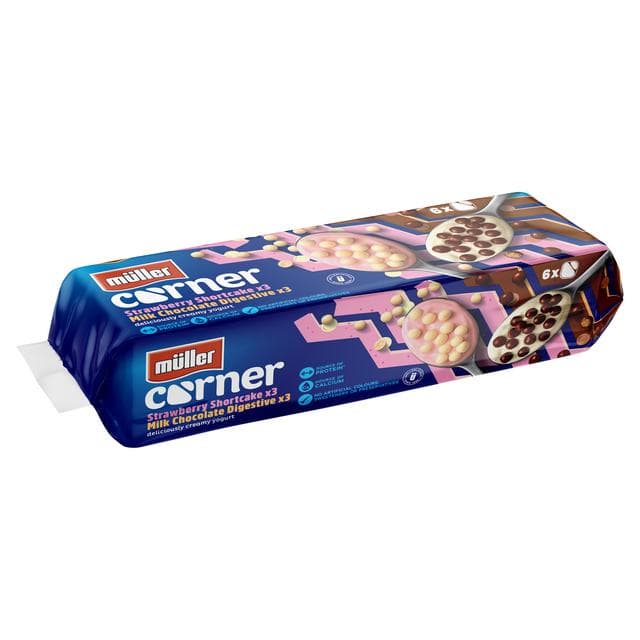 Müller Corner Chocolate Digestive & Strawberry Shortcake Yogurts 6x124g - gallery image 3