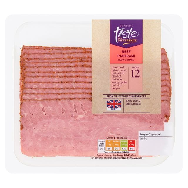 Sainsbury's Lightly Seasoned Cooked British Beef Brisket Pastrami, Taste the Difference 120g - gallery image 1