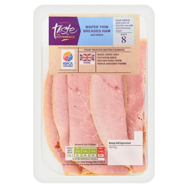 Sainsbury's Air Dried Breaded Wafer Thin Cooked British Ham Slices, Taste the Difference x8 120g - gallery image 1