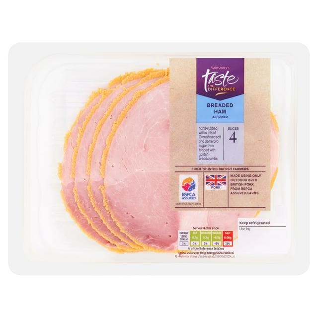Sainsbury's Air Dried Breaded Lean Cooked British Ham Slices, Taste the Difference x4 120g - gallery image 1