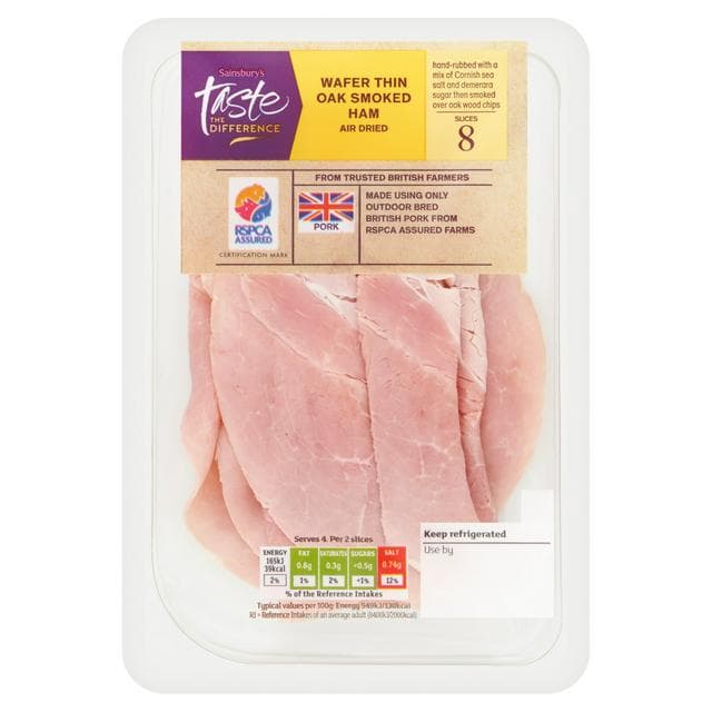 Sainsbury's Air Dried Oak Smoked Wafer Thin Cooked British Ham, Taste the Difference 120g - gallery image 1