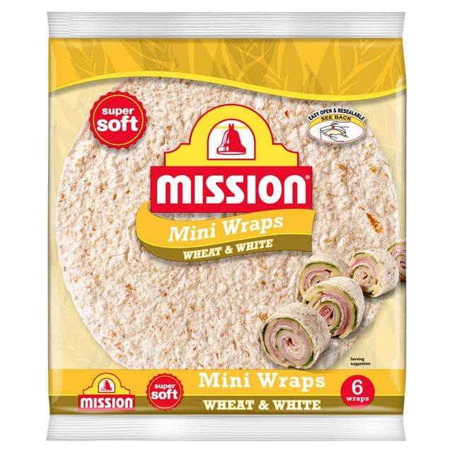 Mission 6 x Wheat & White Mini Tortilla Wraps 186g - gallery image 1