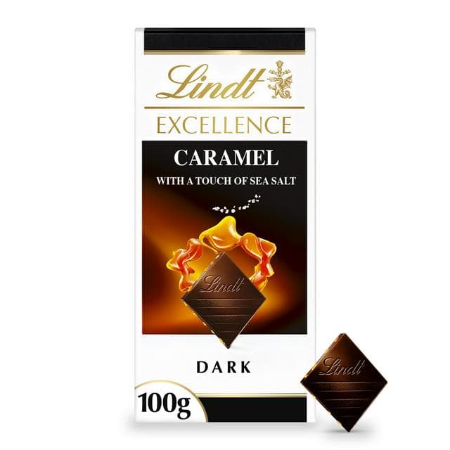 Lindt Excellence Dark Caramel and Sea Salt Chocolate Bar 100g - gallery image 1