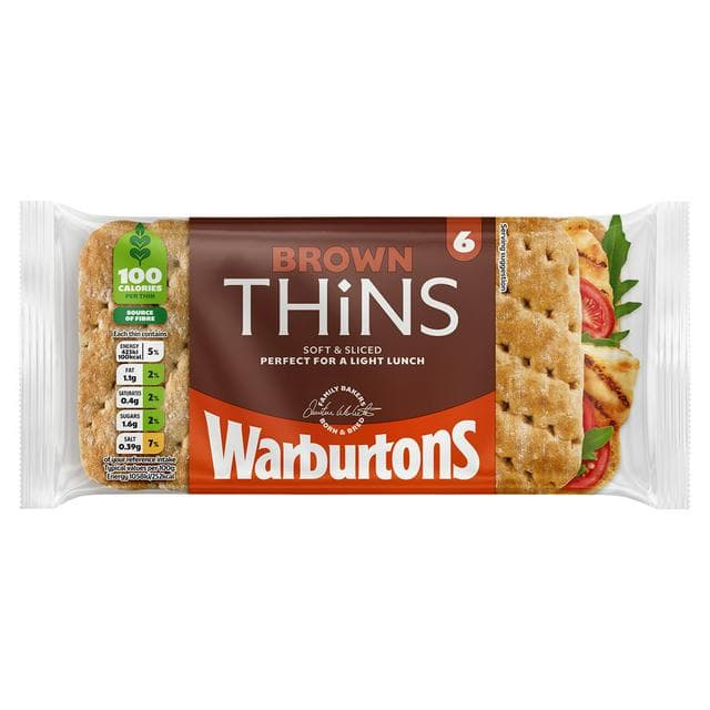 Warburtons Brown Sandwich Thins x6 - gallery image 1