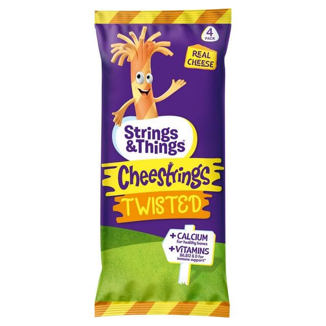 Strings & Things Twisted Cheestrings Cheese Snack x4 80g - gallery image 1