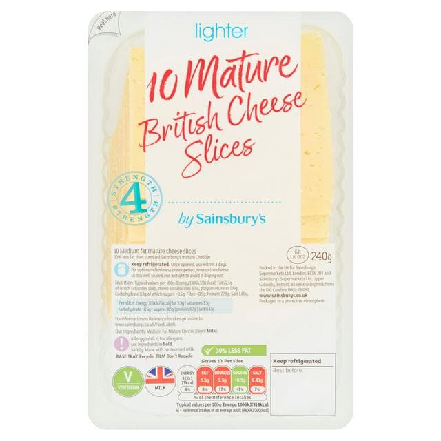 Sainsbury's Lighter Mature British Cheese Slices x10 240g - gallery image 1
