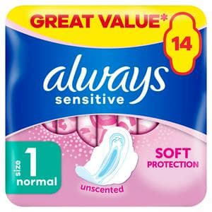 Always 14 x Sensitive Normal Wings Size 1 Sanitary Towels