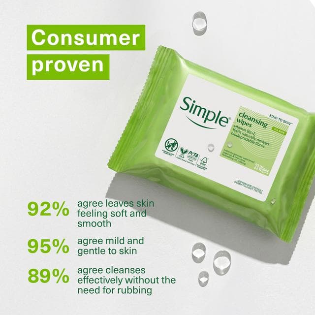 Simple Biodegradable Facial Cleansing Make Up Remover Wipes Travel Size x7 - gallery image 2