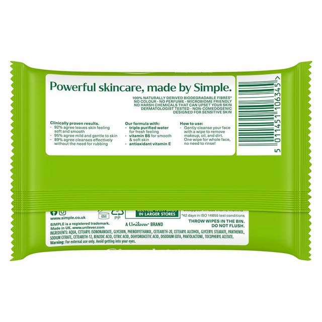 Simple Biodegradable Facial Cleansing Make Up Remover Wipes Travel Size x7 - gallery image 5