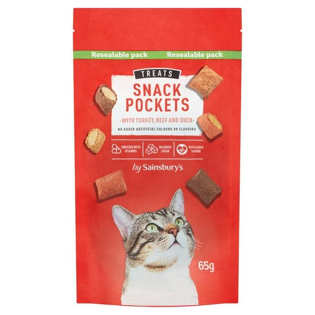 Sainsbury's Cat Treat Snack Pockets with Turkey, Beef & Duck 65g - gallery image 1