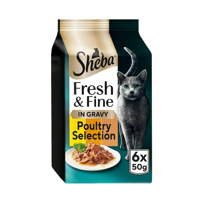 Sheba Fresh & Fine Chicken & Turkey in Gravy Wet Cat Food Pouches 6 x 50g - gallery image 1