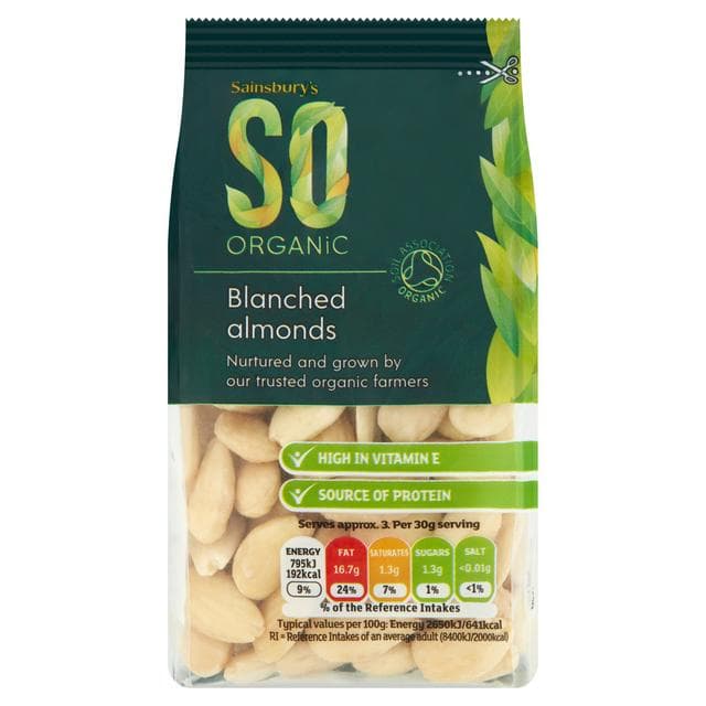Sainsbury's Blanched Almonds, SO Organic 100g - gallery image 1