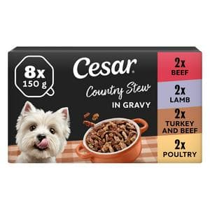 Cesar Country Stew 8 x 150g Poultry,Beef & Lamb in Gravy Wet Dog Food Tray