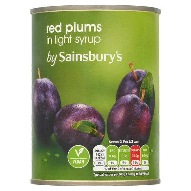 Sainsbury's Red Plums in Light Syrup 567g - gallery image 1