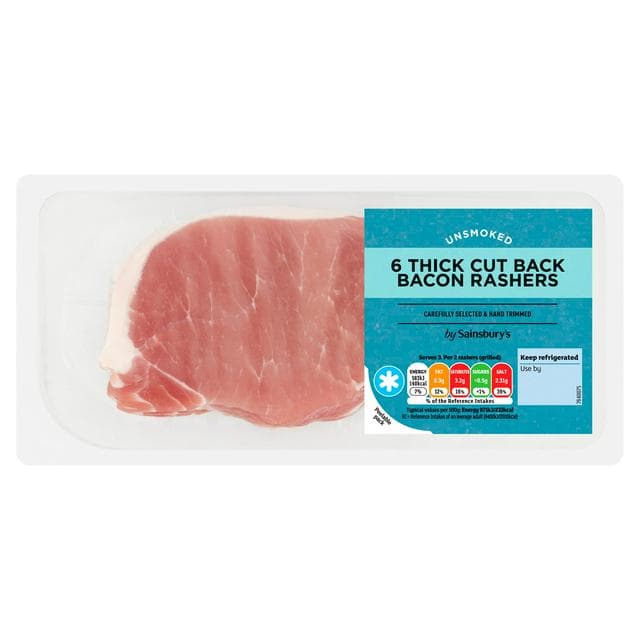 Sainsbury's Unsmoked Thick Cut Back Bacon Rashers x6 300g - gallery image 1