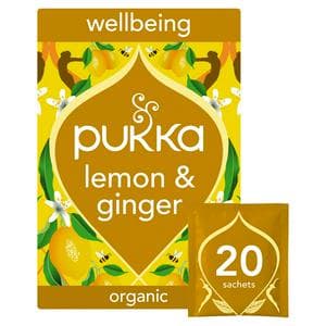 Pukka Organic Lemon, Ginger & Manuka Honey Tea Home Compostable Herbal Tea Bags x20