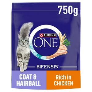 Purina One Coat & Hairball Dry Chicken Cat Food 750g