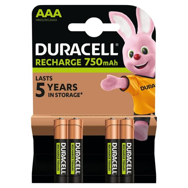 Duracell Rechargeable AAA 750mAh Batteries, pack of 4 - gallery image 1