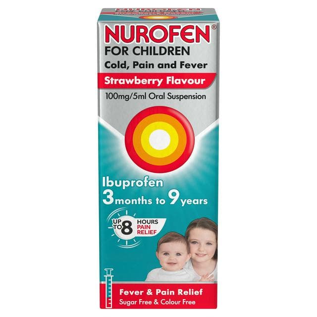 Nurofen for Children Ibuprofen Cold Pain & Fever Relief Strawberry Suspension 100ml - gallery image 1