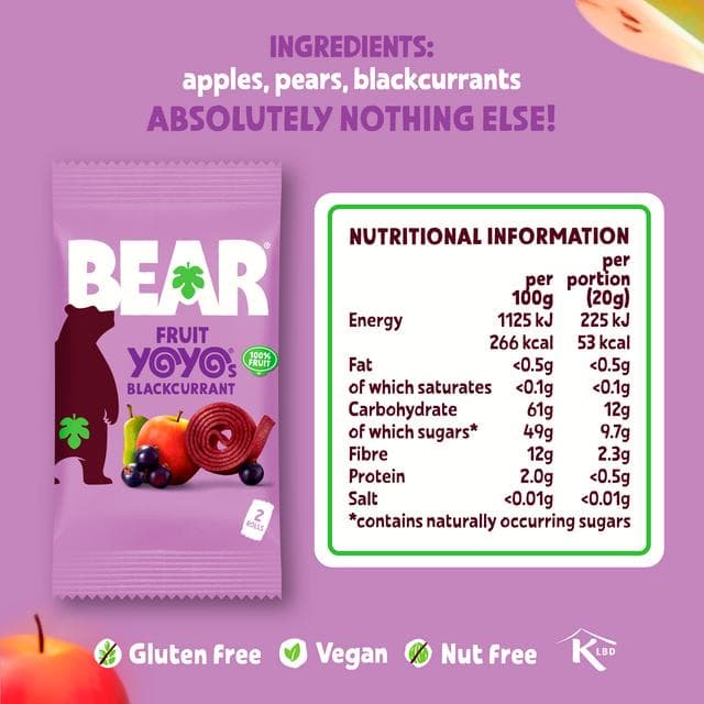 BEAR Fruit Yoyos Blackcurrant Multipack 5x20g - gallery image 4