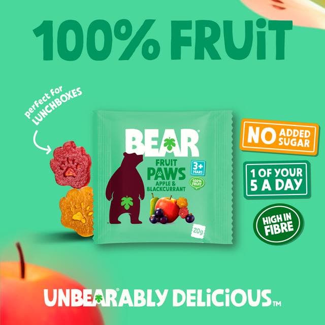 BEAR Paws Fruit Shapes Apple & Blackcurrant Multipack 5x20g - gallery image 3