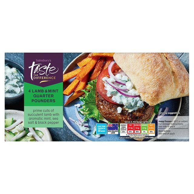 Sainsbury's Lamb & Mint Quarter Pounders, Taste the Difference x4 454g - gallery image 1